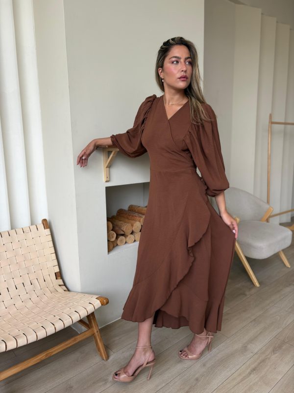 שמלת מקסי מעטפת וולן חום