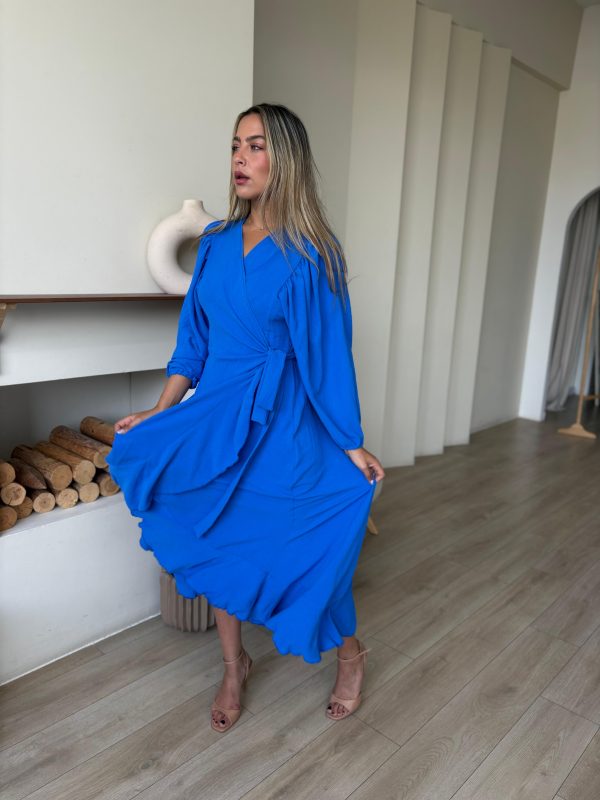 שמלת מקסי מעטפת וולן כחול רויאל