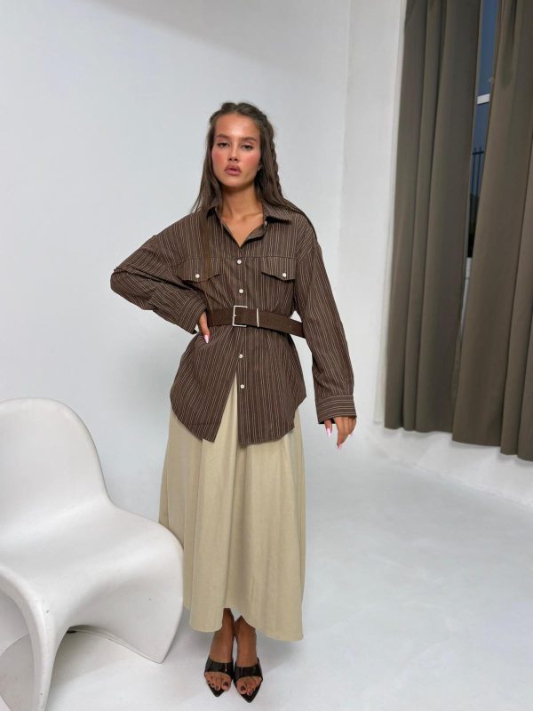 חולצת פסים אובר סייז חום