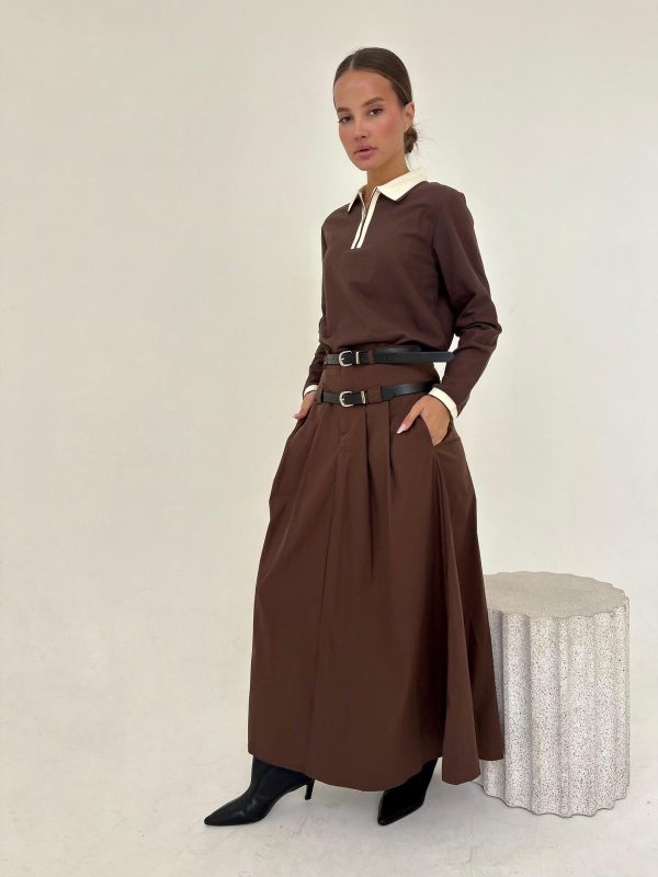 חצאית מקסי שילוב חגורות חום