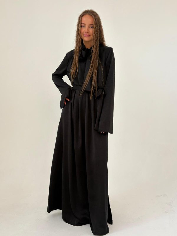 שמלת מקסי סאטן מקומט שחור