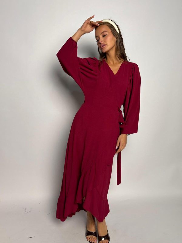 שמלת מקסי מעטפת וולן בורדו