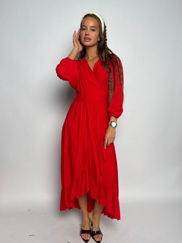 שמלת מקסי מעטפת וולן אדום