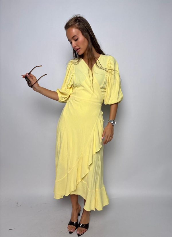 שמלת מקסי מעטפת וולן צהוב