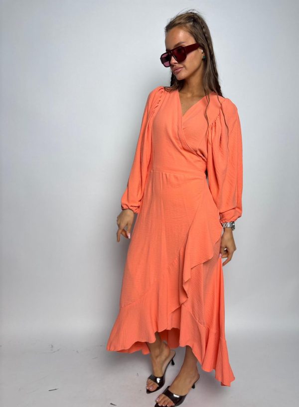 שמלת מקסי מעטפת וולן כתום