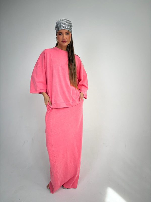 חליפת חצאית סטון ווש אובר סייז ורוד