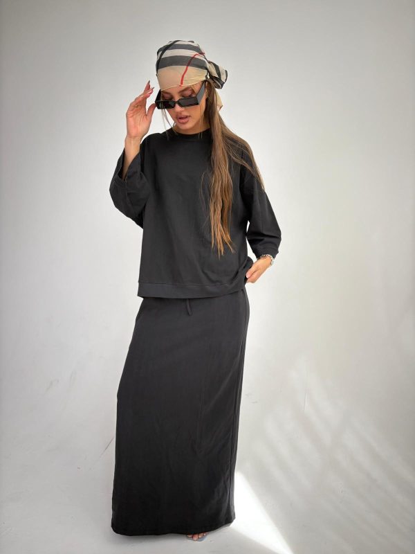 חליפת חצאית סטון ווש אובר סייז שחור