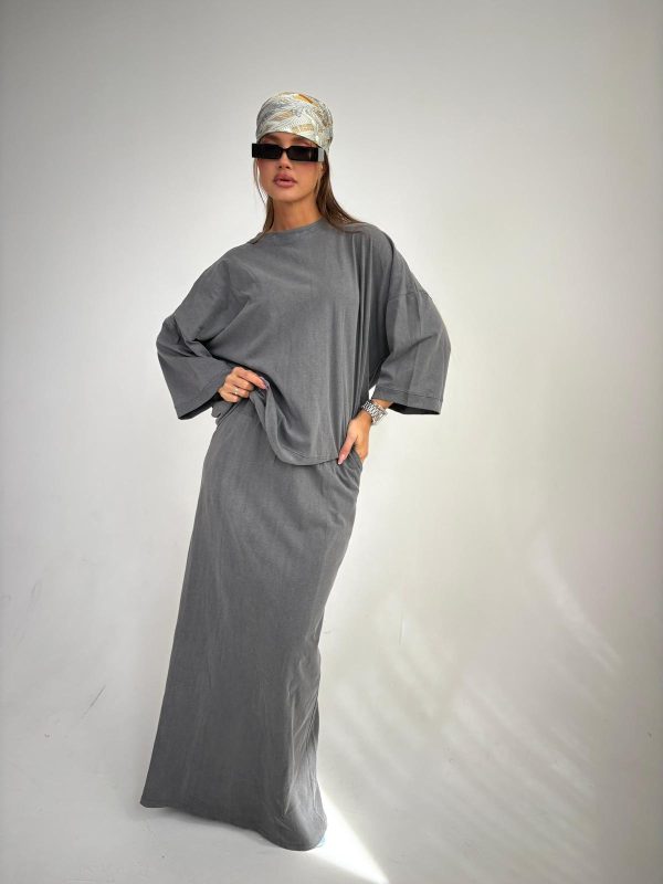 חליפת חצאית סטון ווש אובר סייז אפור